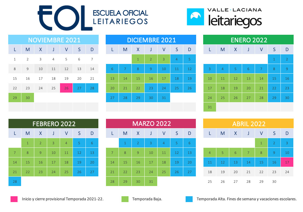 Calendario Temporada de nieve 2021/2022 Valle Laciana Leitariegos